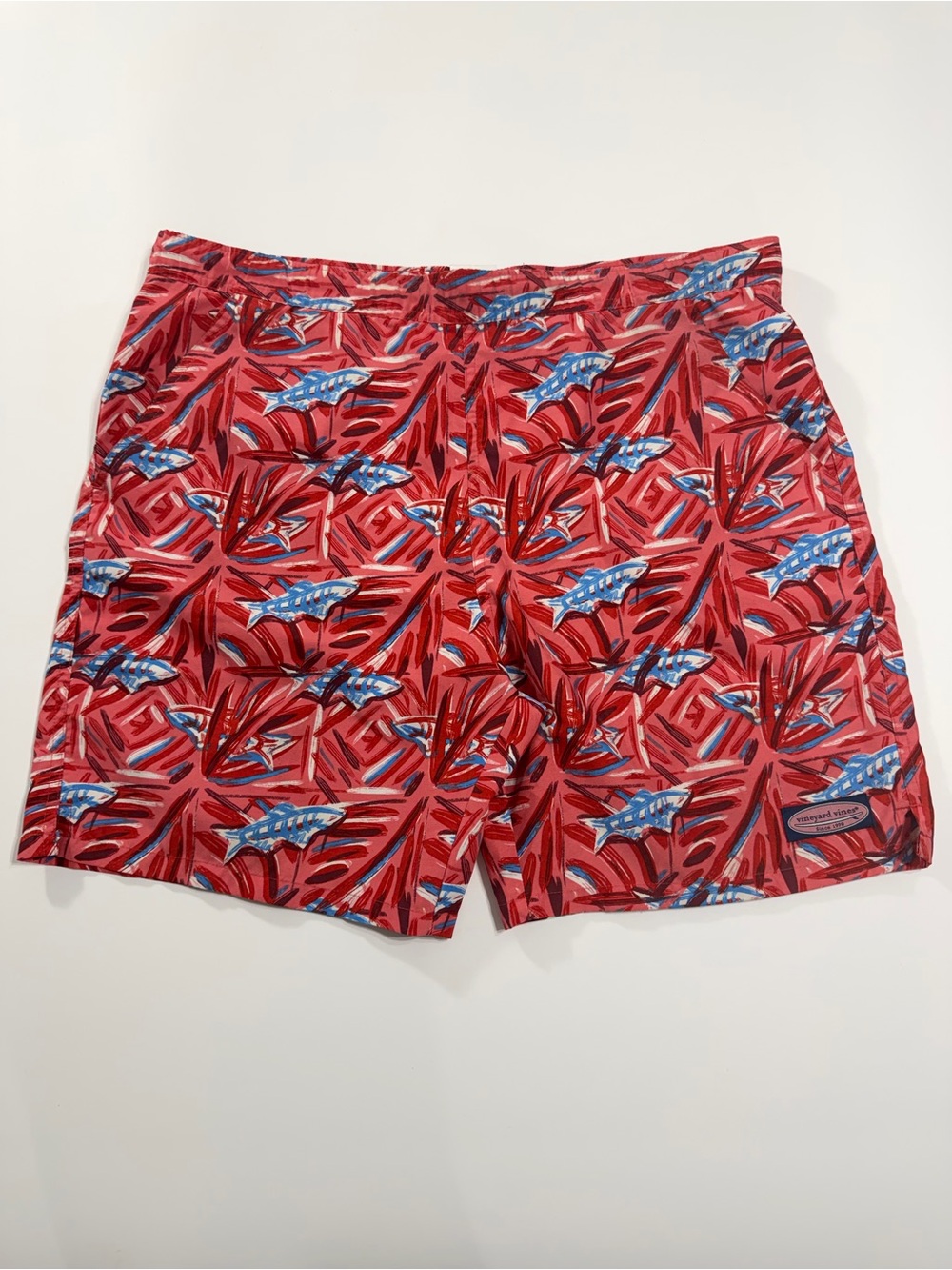 Vineyard Vines Chappy Fish Print Swim Trunks S Red